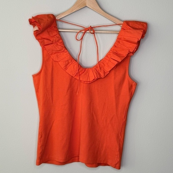 Maeve Anthropologie Ruffled V-Neck Top in Orange Size XL NWOT - Picture 2 of 5